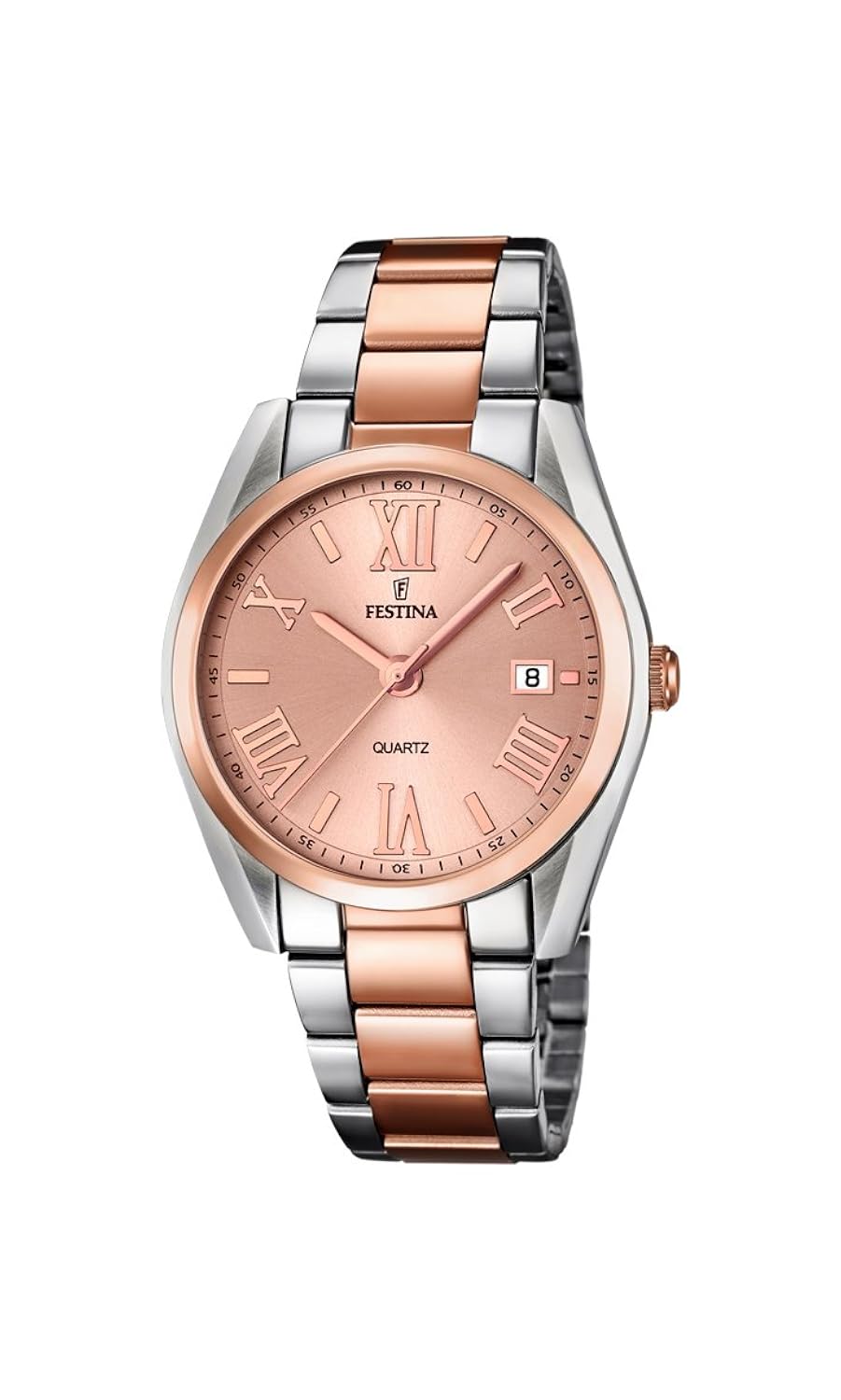 festina 女式石英手表,玫瑰金表盘 analogue display and 双色不锈钢